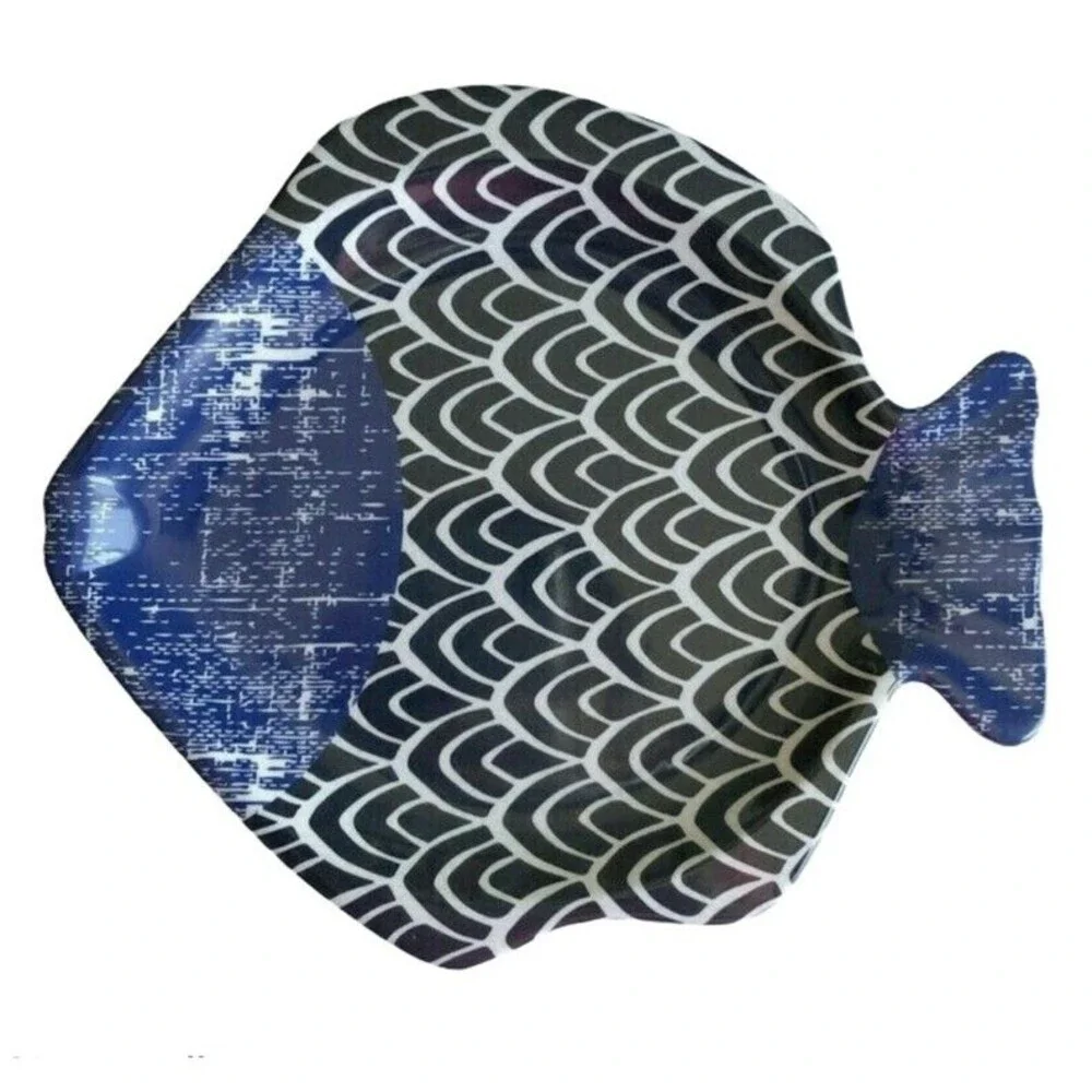 Fish Melamine Plates Dishes 8.5' Lunch Fruit Dessert Salad Summer Set of 4